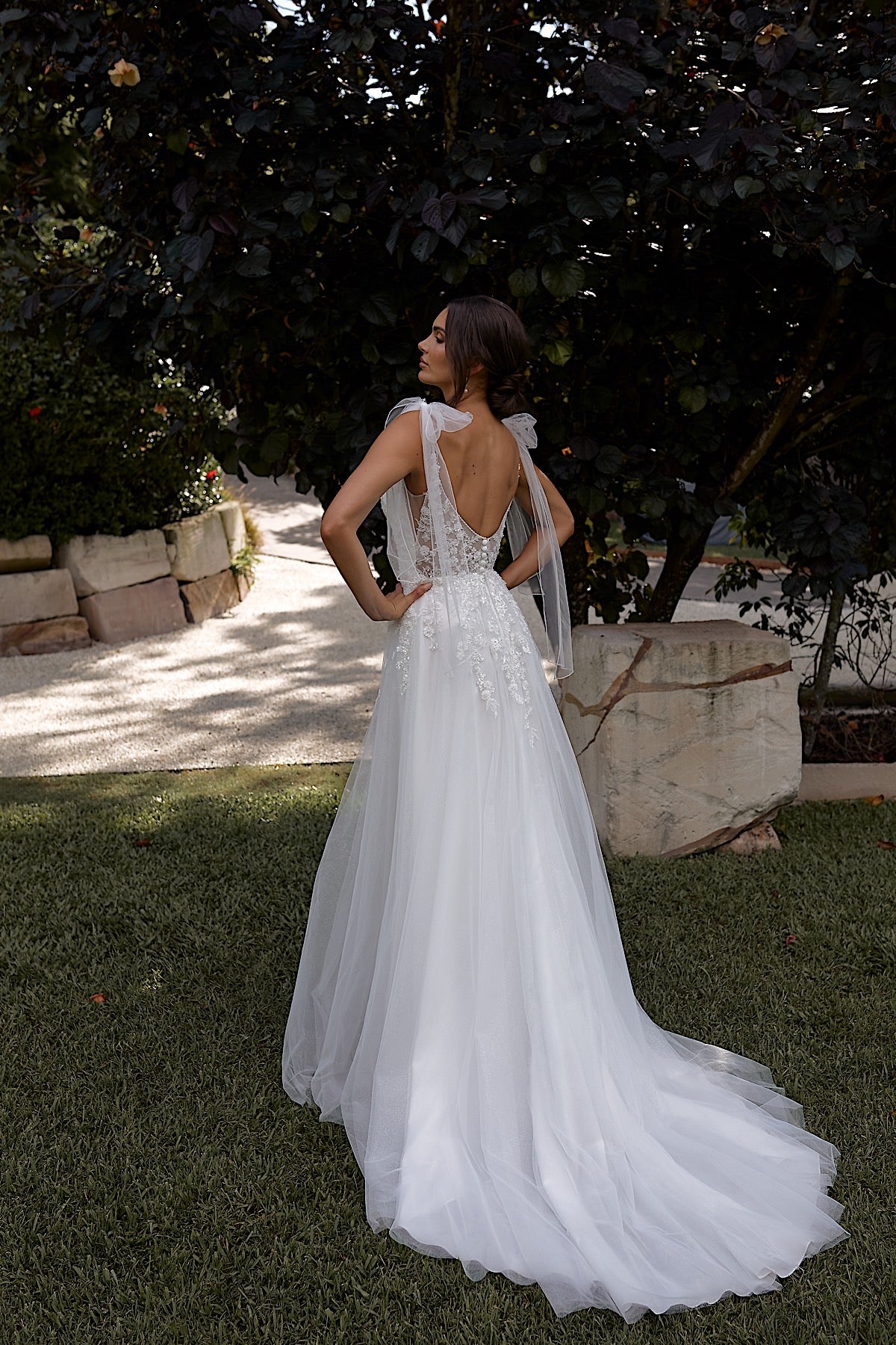 Beaded straps frame the shoulders with understated glamour TBC24127