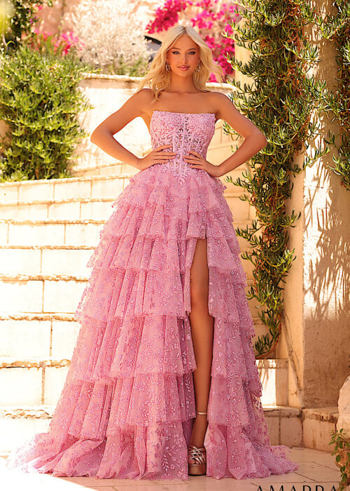 Strapless Lace Corset Gown Tiered Ruffles Style 89483