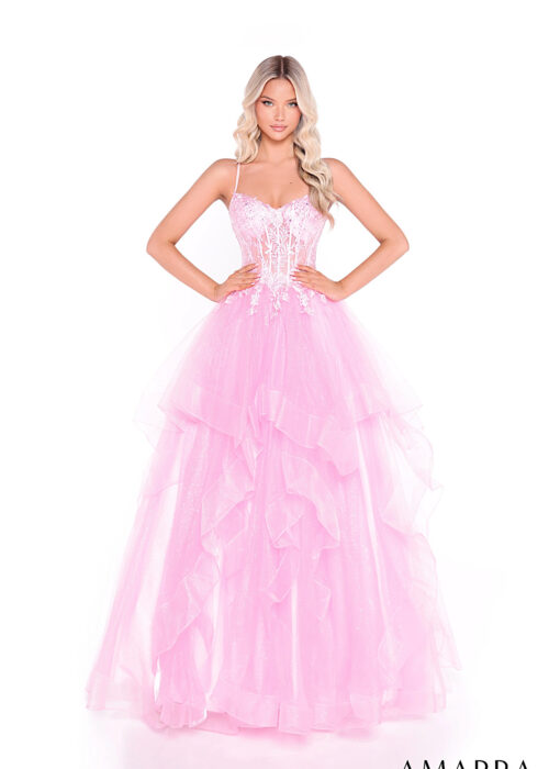 Alternative view of Lace Corset Ball Gown with Tiered Tulle Skirt Style 89504