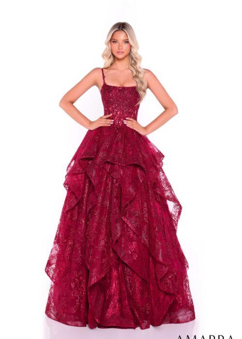 Alternative view of Corset Tiered Ball Gown w/ Glitter Tulle Style 89505